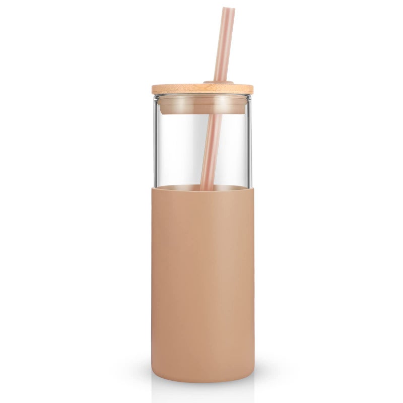 TroncoÂ® 24 oz Glass Tumbler with Lids and Straw, Reusable Iced Coffee Cup & Smoothie Cup with Bamboo Lid, Silicone Sleeve, Dishwasher Safe, BPA-Free Borosilicate Glass, 1 Pack - Image 2